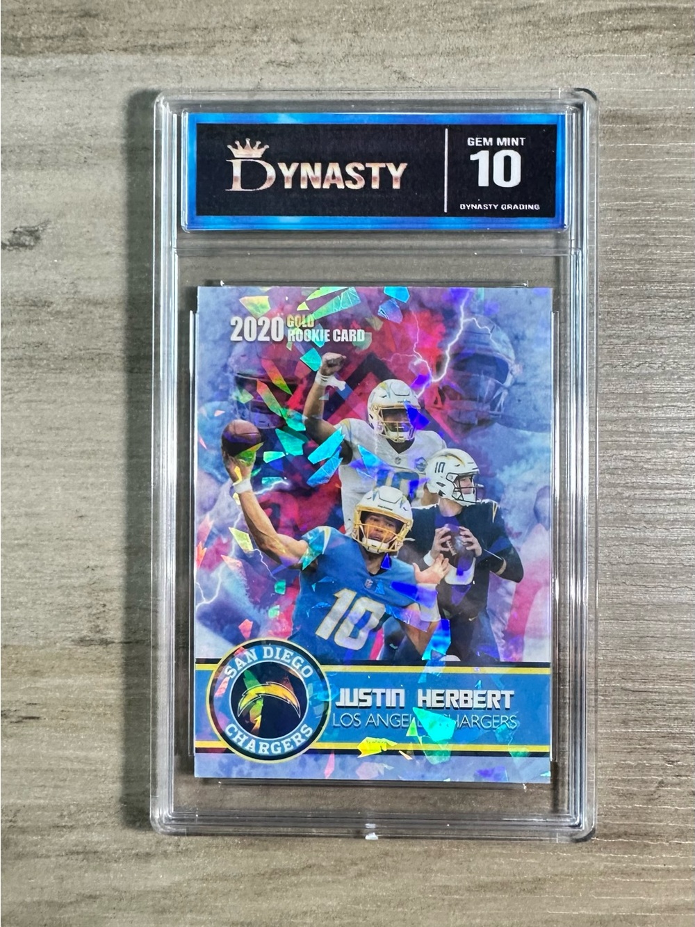 Justin Herbert Rookie Gem Mint 10 Holographic Novelty Card. LA Chargers.